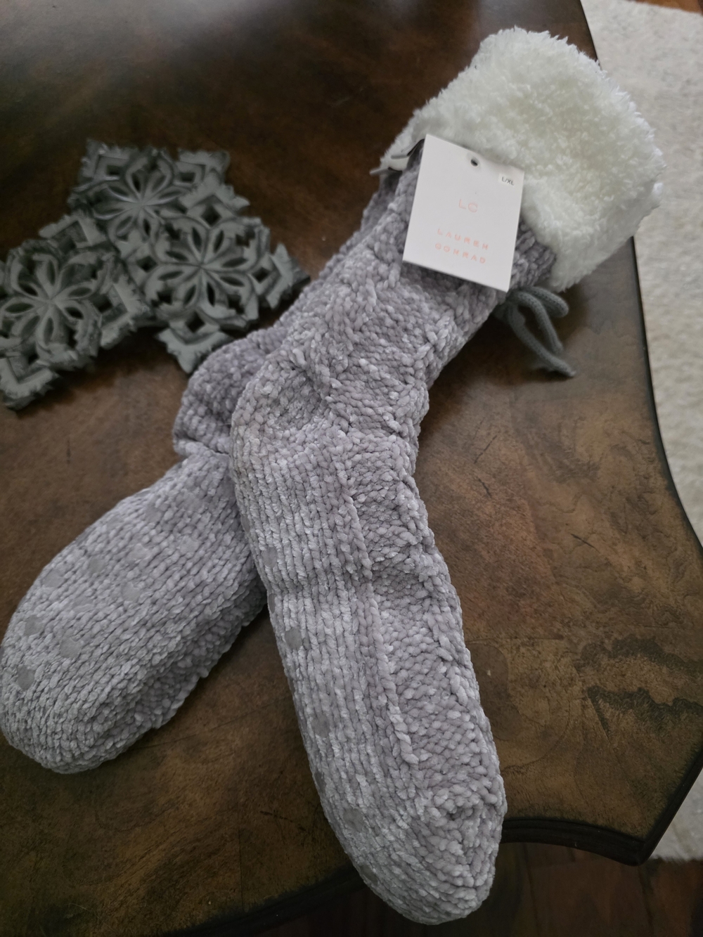 LC Lauren Conrad Gray Plush Sherpa-Lined Casual Socks